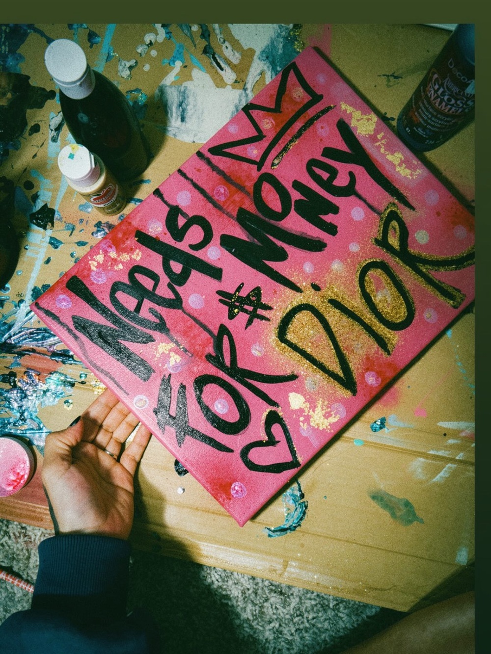 Pink Graffiti-Style Canvas Art with Gold Accents